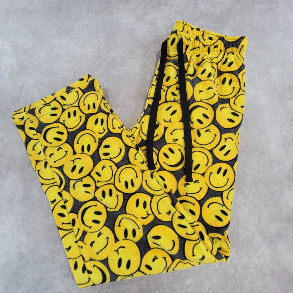 Croft & Barrow Smiley Face Fleece Pajama Pants Yellow Gray Small Sleepwear